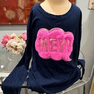 GUC Size L/G 10/12 Girls Wonder Nation Navy L/S Top Pink 3D 'HEY!' Patch Sequin